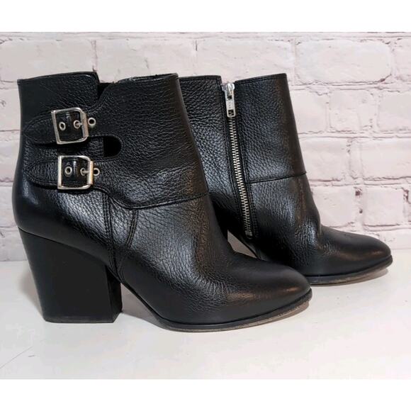 The Kooples Chunky Heel Ankle Boots Women 39 Double Buckle Boho Biker Western - Picture 1 of 11